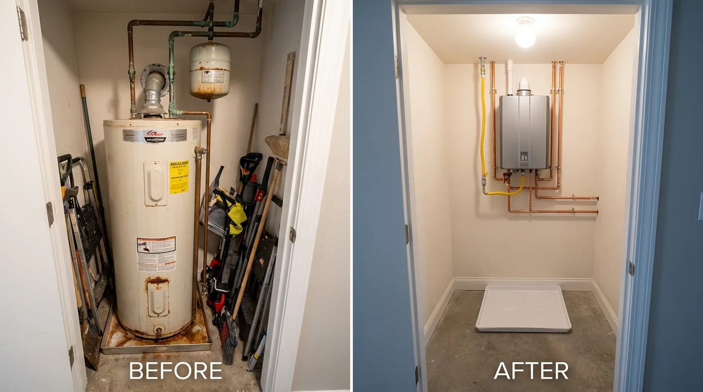 Tank water heater versus wall-mounted tankless unit comparison for Manchester, CT homeowners