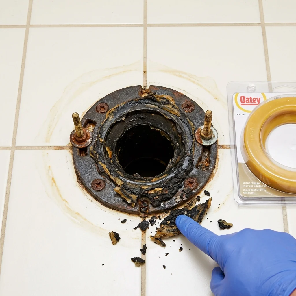 Failed wax ring showing water seepage at the base of a toilet in a Manchester, CT home